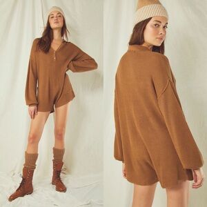 Free People / Beach Picnic Sweater Romper in Western Honey